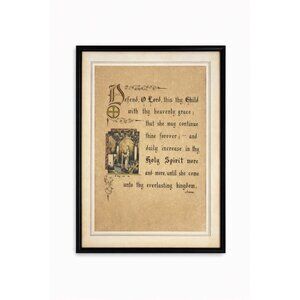 Wall Art Framed Vintage Nancy Wilds Caligraphy "Defend, O Lord This Thy Child"